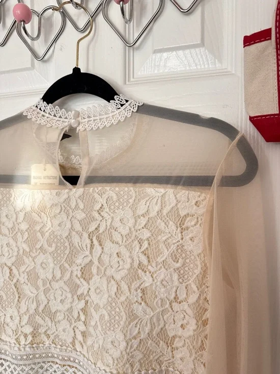 Delicate Lace Overlay Long-Sleeve Top — Cream - Picture 11 of 14